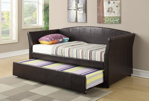 Faux Leather Day Bed With Trundle In Dark Brown