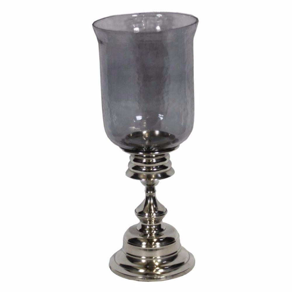 Metal-Glass Candle Holder, Gray & Silver