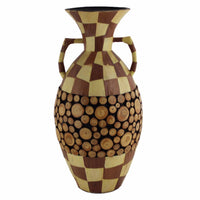 Ceramic-Wood Encrusted Vase, Multicolor