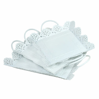 Sophisticated Metal Tray With Cutout Design, Set Of 3, White