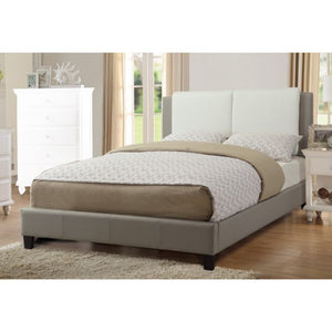 Wooden Queen Bed With White PU Head Board, Gray