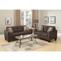 Polyfiber 2 Pieces Sofa Set With Accent Pillows Brown