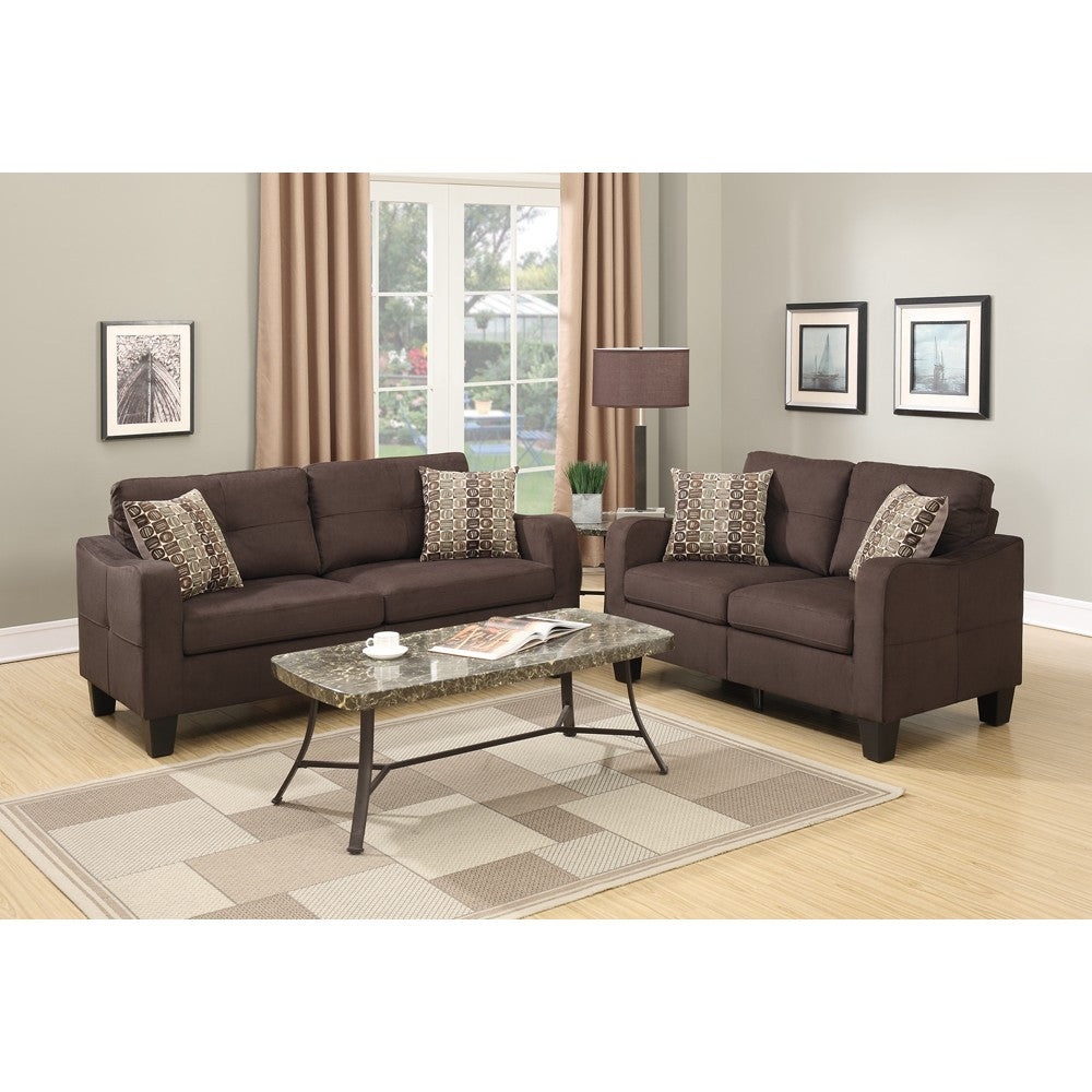 Polyfiber 2 Pieces Sofa Set With Accent Pillows Brown