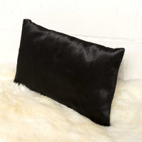 12" x 20" x 5" Black Cowhide Pillow 2 Pack