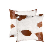 18" x 18" x 5" White And Brown Cowhide Pillow 2 Pack