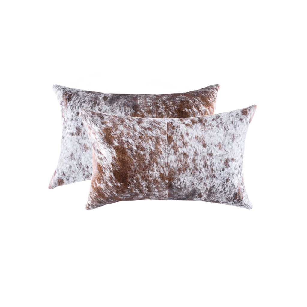 12" x 20" x 5" Salt And Pepper White And Brown Cowhide Pillow 2 Pack