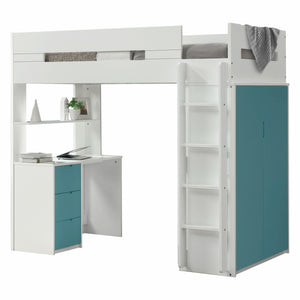 78" X 41" X 70" White And Teal Laminated Veneer Lumber Loft Bed