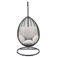 38" X 38" X 79" Beige Fabric And Black Wicker Patio Swing Chair With Stand