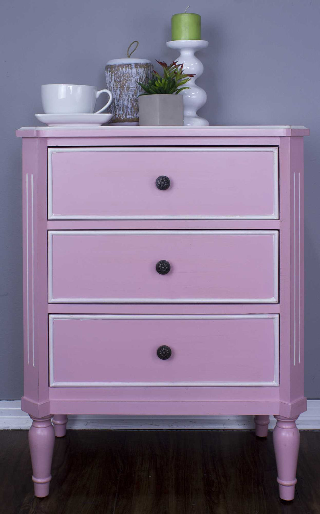 Pink Accent Cabinet with 3 Drawers