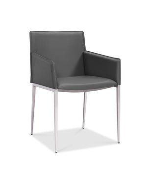 Dining Armchair Gray Faux Leather Brushed Nickel Frame And Legs