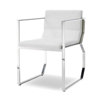 Dining Armchair White Faux Leather Polished Stainless Steel Frame