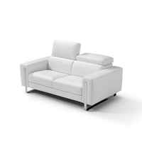 Love Seat 100% Made In Italy White Top Grain Leather Adjustable Headrest Polis