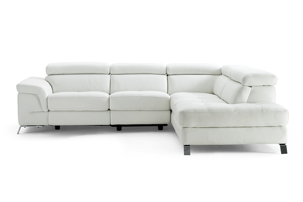 Sectional, Chaise On Right When Facing, White Top Grain Italian Leather,