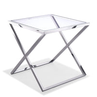 Side Table, Clear Glass, Stainless Steel Base