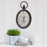 6.75" X 2" X 11.5" Antique Black Oval Wall Clock