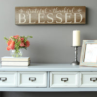 28" X 1.5" X 7" "Grateful, Thankful, Blessed" Wall Art