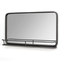 24" X 4" X 14" Gunmetal Metal Mirror With Shelf