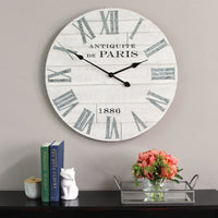 24" X 1.75" X 24" White Stylish And Enjoyble Wood Clock