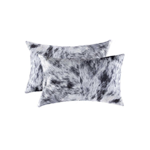 12" x 20" x 5" Salt And Pepper Black And White Cowhide Pillow 2 Pack