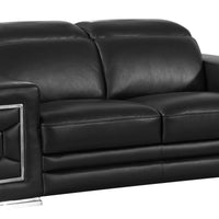 71" Sturdy Black Leather Loveseat