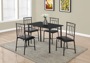 35.5" Black Leather Look Polyurethane, Foam, and Metal Five Pieces Dining Set