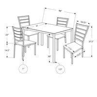 Grey Leather Look Foam, Silver Metal, and Frosted Glass Five Pieces Dining Set