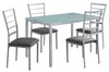 Grey Leather Look Foam, Silver Metal, and Frosted Glass Five Pieces Dining Set