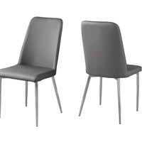 Two 37" Grey Leather Look, Foam, and Chrome Metal Dining Chairs