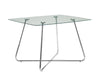 30" Chrome Metal and Clear Tempered Glass Dining Table