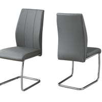 Two 77.5" Grey Leather Look, Chrome Metal, and Foam Dining Chairs