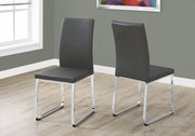 Two 39.5" Grey Leather Look, Foam, and Chrome Metal Dining Chairs