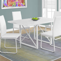 30" White Glossy Particle Board, Hollow Core, MDF, and White Metal Dining Table