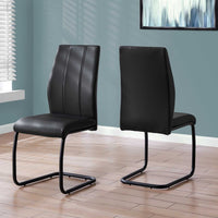 Two 77.5" Black Leather Look, Chrome Metal, and Foam Dining Chairs