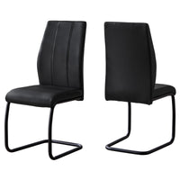 Two 77.5" Black Leather Look, Chrome Metal, and Foam Dining Chairs