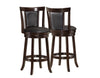 Two 39" Cappuccino and Black Solid Wood, Foam, MDF, and Veneer Swivel Barstools