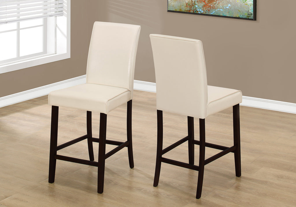 Two 40" Ivory Leather Look Solid Wood And Mdf Counter Height Dining Chairs