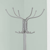 COAT RACK - 70"H - SILVER METAL WITH AN UMBRELLA HOLDER