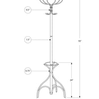 COAT RACK - 70"H - SILVER METAL WITH AN UMBRELLA HOLDER