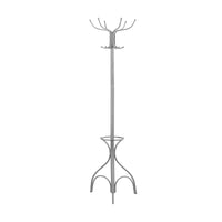 COAT RACK - 70"H - SILVER METAL WITH AN UMBRELLA HOLDER