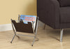 MAGAZINE RACK - DARK BROWN LEATHER-LOOK - CHROME METAL