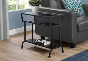 ACCENT TABLE - 22"H - CAPPUCCINO - BLACK - TEMPERED GLASS