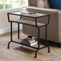 ACCENT TABLE - 22"H - DARK TAUPE - BLACK - TEMPERED GLASS