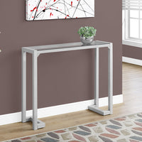 ACCENT TABLE - 42"L - SILVER -TEMPERED GLASS HALL CONSOLE