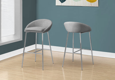 BARSTOOL - 2PCS - GREY FABRIC - CHROME BASE - BAR HEIGHT