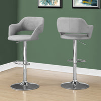 BARSTOOL - GREY FABRIC - CHROME METAL HYDRAULIC LIFT