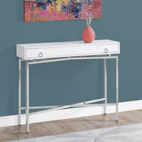 ACCENT TABLE - 42"L - GLOSSY WHITE - CHROME HALL CONSOLE