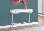 ACCENT TABLE - 42"L - GLOSSY WHITE - CHROME HALL CONSOLE