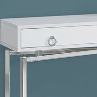 ACCENT TABLE - 42"L - GLOSSY WHITE - CHROME HALL CONSOLE