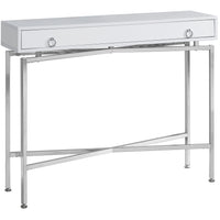 ACCENT TABLE - 42"L - GLOSSY WHITE - CHROME HALL CONSOLE