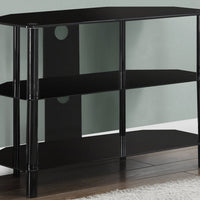 24" Black Metal and Black Tempered Glass TV Stand